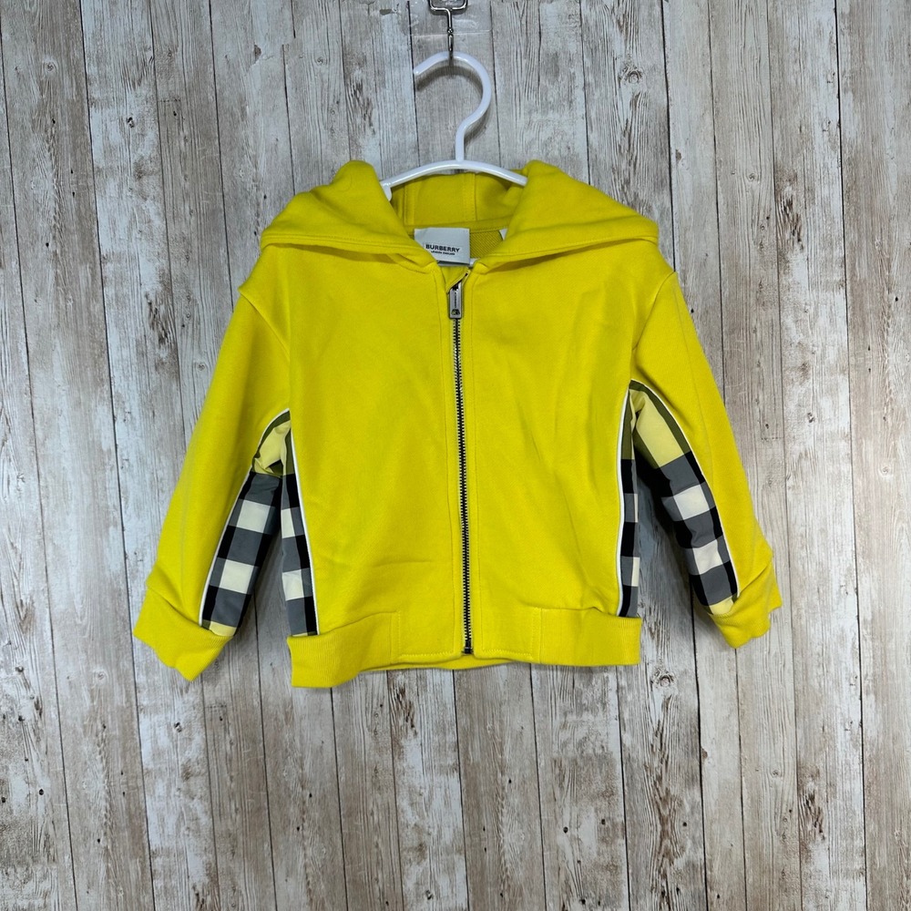 Burberry London England‎ Kids Yellow Hoodie Burberry Check Plaid Accent Size 18M
